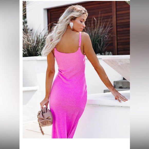 LUNA RIBBED KNIT MIDI DRESS - PINK - Picture 2 of 9